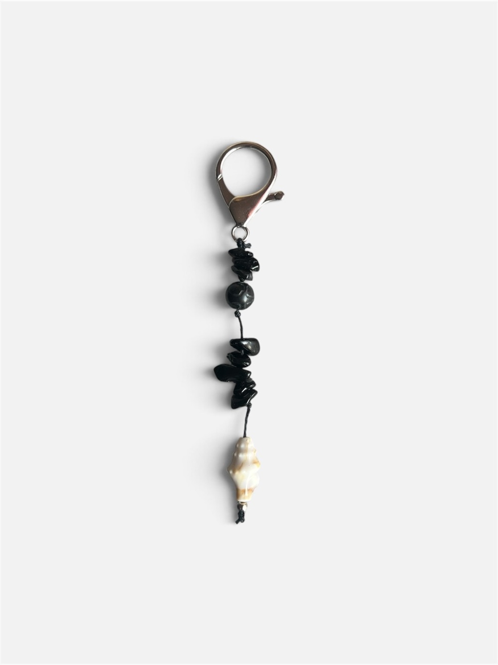 Black Bead and Cream Shell Keychain
